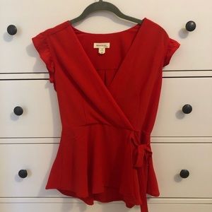 Red Peplum Tie Front Top